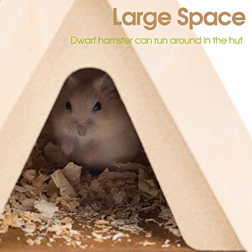 Hamster Hideout Clearance, 2-in-1 Hamster Accessories Climbing Toy Wooden House Habitat Cage Decor Warm Bed for Dwarf Syrian Hamsters Gerbils Mice, Cute Tent Shape Stable Hut