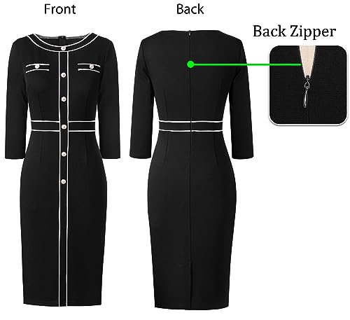 VFSHOW Womens Buttons Patchwork Work Business Office Party Bodycon Pencil Sheath Dress4