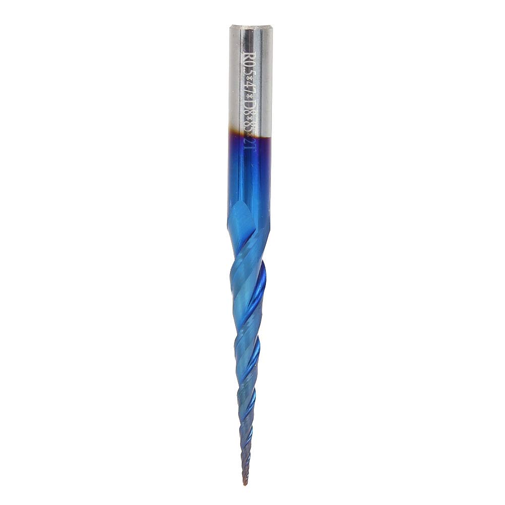 Fresa de extremo de carburo cementado, cortador de fresado 2T con revestimiento azul súper duro, alta dureza y resistencia al desgaste para el corte de madera y metal en CNC, 1 (R0.5 * 47*D8*85)