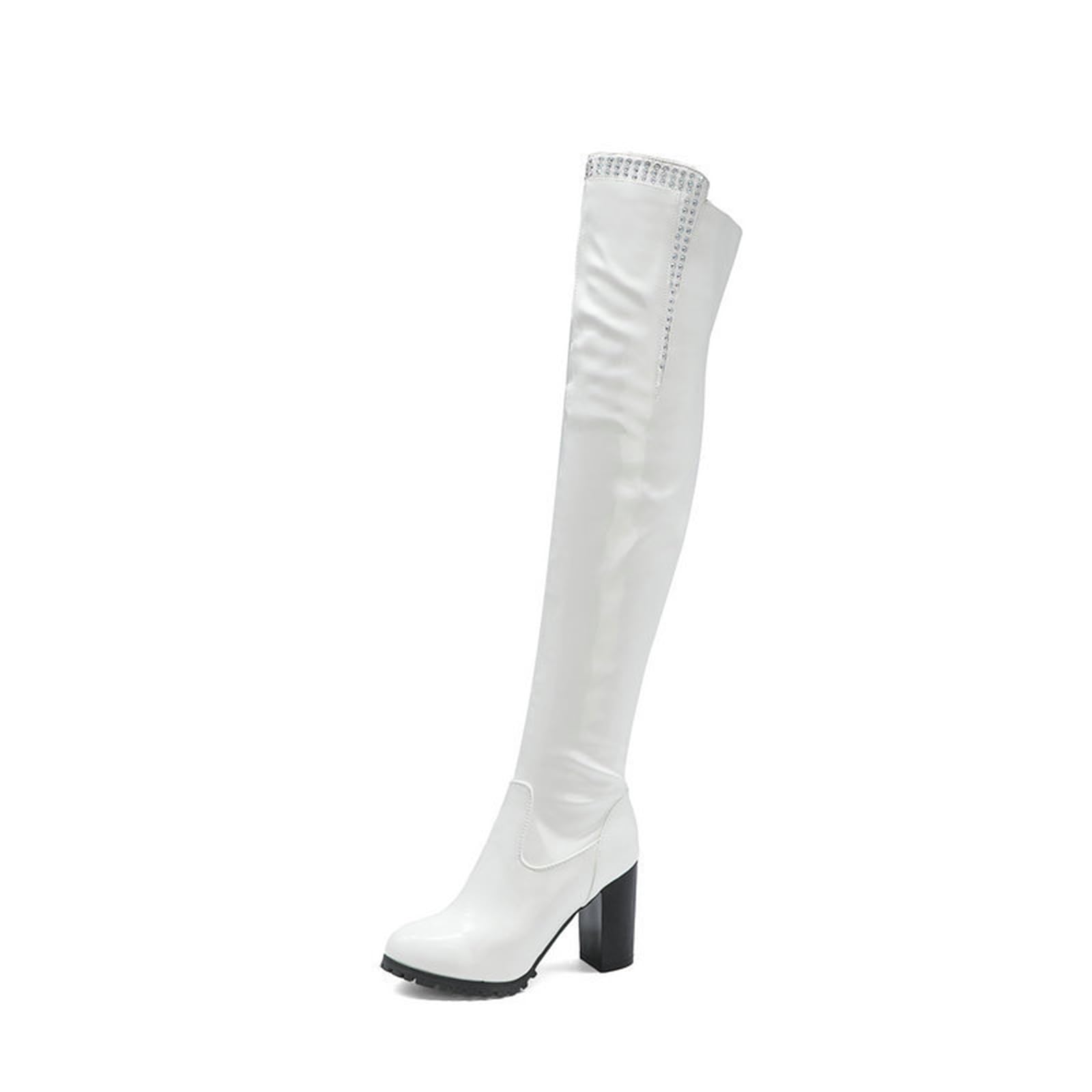 Bottes au-dessus du genou confortables à talon large de 9cm adaptées grande taille - 4