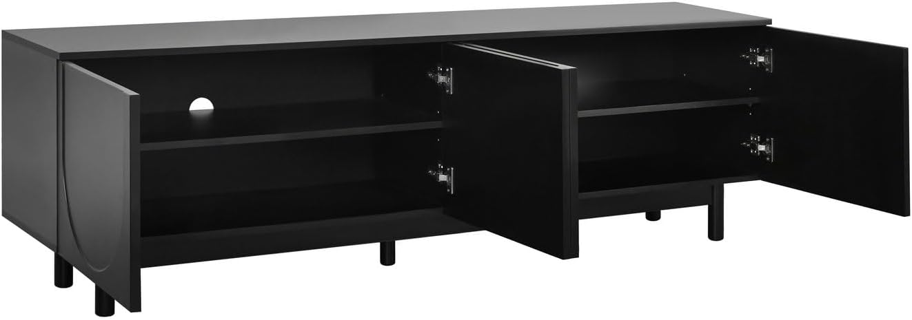LUMISOL Modern TV Stand with Adjustable Shelves and Arch Cabinets, Rectangle Media Console with Solid Wood Legs for TVs Up to 78'', Entertainment Center for Living Room, Black