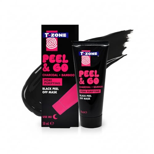 T-Zone Peel & Go Charcoal + Bamboo Black Peel Off Mask (50ml) Deep Cleansing Blackhead Remover Mask Unclogs Pores Removes Impurities Soothes & Hydrates for a Clearer Complexion