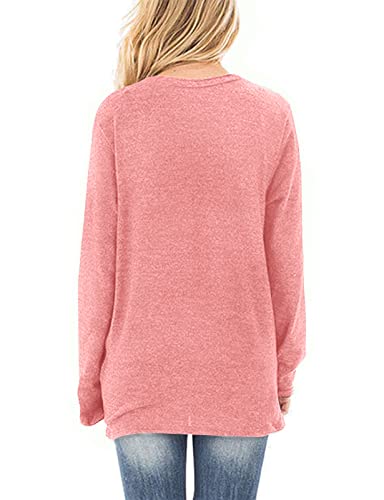 Image of Womens Tops Long Sleeve Shirts V Neck Loose Twist Knot Fall Tunic