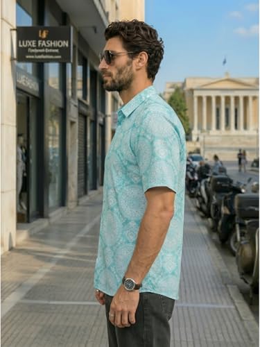 Image of BROWN CULTURE Casual Loose Fit Shirt for Men | Premium Cotton Blend Oversized Printed Shirts | Trendy Half Sleeve Relaxed Fit Shirt | Modern Graphic Fashion Top for Men