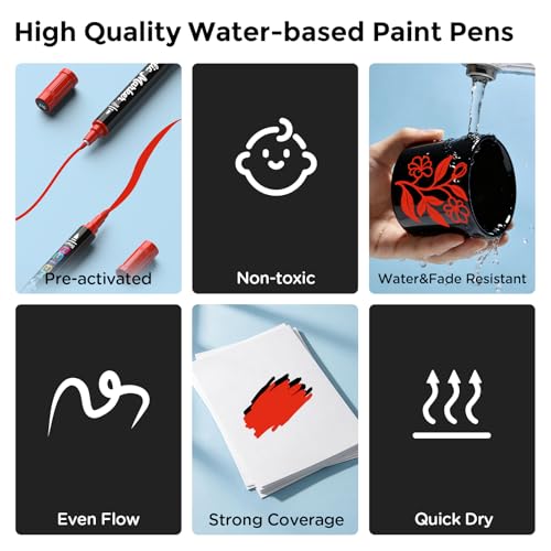 Image of Betem 2 Red Paint Markers for Glass, Dual Tip Acrylic Paint Pens