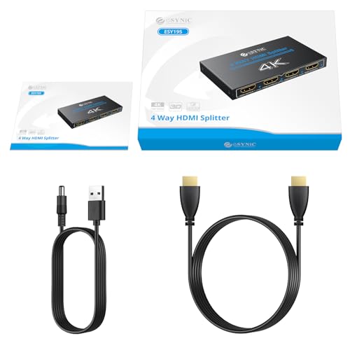 eSynic HDMI Splitter 1 Entrada 4 Salidas, Divisor HDMI 4K@30HZ Monitores Duales, HDCP 1.4 Hdcp Bypass Splitter, Caja de Metal para Fire Stick, PS4, Reproductor de BLU-Ray, etc. - imagen 8