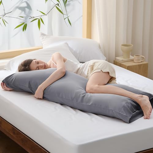 Bedsure Body Pillow Cover - Silver Grey Long Cooling Pillow Cases, 100% Rayon Derived from Bamboo, Cool Body Pillowcase with Envelope Closure for Women, Men, 1 Pack, 20x54 Inches