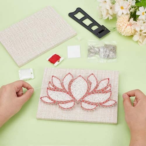 Image of INFUNLY DIY Lotus Flowers String Art Kit for Adults, 9x6.2 inches, Modern Floral Wall Art, Easy to Make DIY Nail String Art Kit with Instruction, Multicolor, Unisex, Non-Foldable