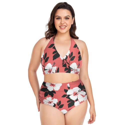 Maillot de bain grande taille hibiscus corail : l'élégance galbante pour vos journées à la plage