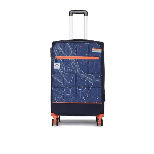 Image of uppercase Topolite 68 Cm Medium Polyester Soft-Sided 8 Spinner Check-In Trolley Bag Dust Resistant Eco-Soft Printed Luggage With Combination Lock, 2500 Days Warranty (Blue)