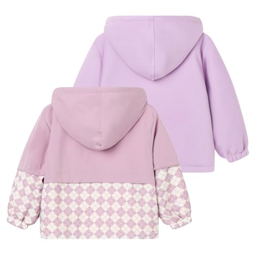 LittleSpring Neutral Boys Girls Reversible Plaid Polar Fleece Jackets with Hooded Waterproof Outerwear2