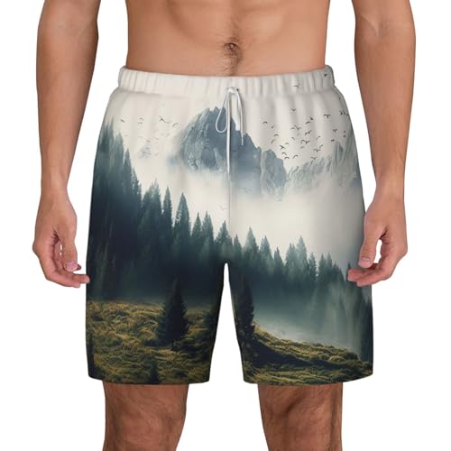 Men's Swim Trunks Quick Dry Board Shorts Landscape Mountain Beach Shorts with Pocket Bathing Suits for Men