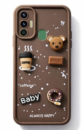 Image of Bintage Ball Bear| Donut| Milk Cake| Baby| Coffee Rubber Case Camera Protection Back Cover Compatible for Tecno Spark 7T - Brown