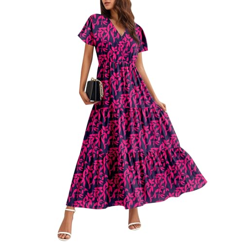 Graduation Dresses for Women 2025 Bell Short Sleeve Garden Party Dress Elegant Long Flowy Tiered Dress - Main Image