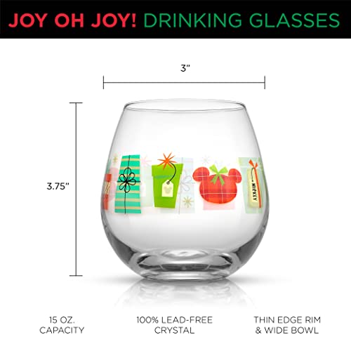 Joyjolt Disney Mickey Mouse Joy O Joy Stemless Wine Glasses. Set Of 4 Stemless Wine Glass Drinking Glasses. Joyful Disney Gifts And Xmas Disney Stuff. 15Oz Disney Wine Glass Mickey Mouse Cup Set. #TOP1