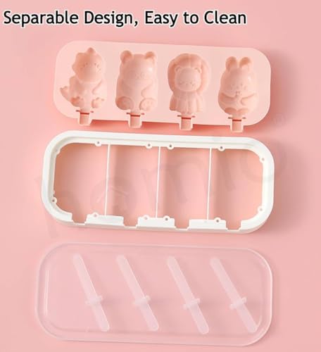 Image of 3 Fruit Shape Cavity Non-Stick Silicone Ice Cream Mould with Lid & 6 Plastic Sticks Reusable Ice Lolly, Frozen Candy, Kulfi Molds, BPA-Free Stackable DIY Icecream Popsicle Maker (Multicolor)