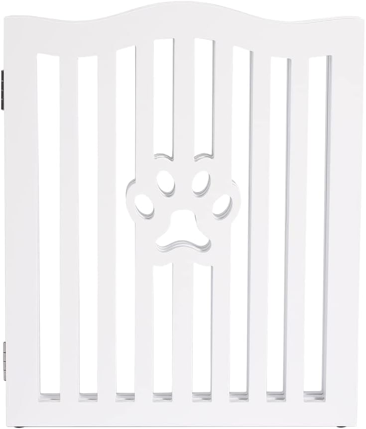 Pet Gate, Wooden Free Standing Dog Gate for Small Dogs and Cats. Great Folding Fence for Doorways, Halls, Stairs. White