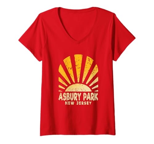 Damen Asbury Park, New Jersey - Sunny Asbury Park, New Jersey T-Shirt mit V-Ausschnitt