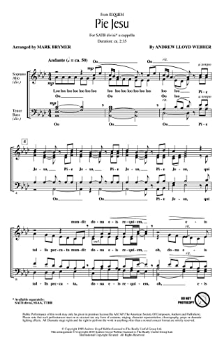 Partition choeur SATB divisi Pie Jesu Andrew Lloyd Webber chant a cappella Requiem - 2