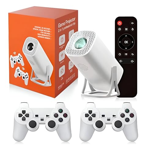 Proyector Consola Retro Integrada con más de 30.000 Juegos - Incluye 2 Mandos Inalámbricos - Android 11 y WiFi 6 - Tarjeta Memoria 64 GB - Calidad HD 1080Px720P con Soporte 4K - Enchufar y Listo