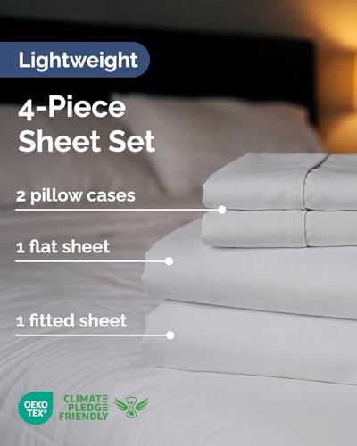 Image of Lightweight 4 Piece Bed Sheet Set Full Size - Cooling Sheets for Hot Sleepers - Breathable Bedding Set w / 8-16 Inch Deep Pockets - 1 Flat & 1 Fitted & 2 Pillowcases - Wrinkle Resistant - Light Grey