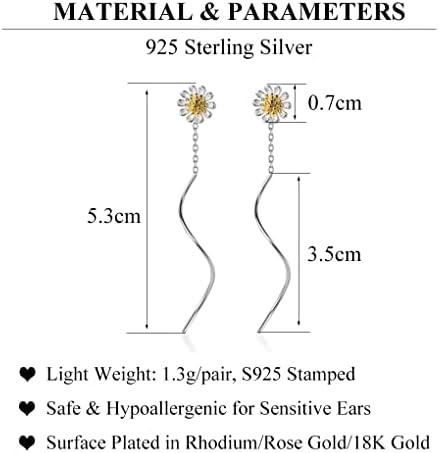 SLUYNZ 925 Sterling Silver Dangle Earrings Chain Daisy Earrings for Women Girls Daisy Flowers Drop Tassel Earrings Threader Helix Gift