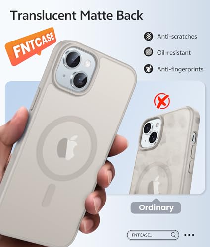 Image of FNTCASE for iPhone 15 Case: for iPhone 14 Case & iPhone 13 Case [Compatible with Magsafe] Translucent Matte Cases with [Screen Protector] Military Grade Shockproof Protective Phone Cover - Off White