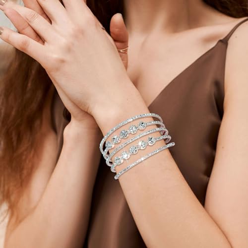 Rhinestone Bracelet for Women Silver Prom Jewelry Cuff Crystal Tennis Bracelets Formal Wedding Party Dress Outfits Accessories4