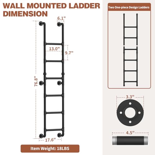 6-Rung Wall Mounted Metal Step Ladder, Basement Window Well Egress & Fire Emergency Escape Ladder, for High Entrance Attic Egress, Bunk Bed Climbing(355LBS Load Capacity, Matte Black) by THOOUM - Image 2