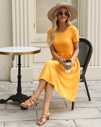 Image of COSSEN Women's 2026 Summer Midi Dress Crew Neck Short Sleeve
