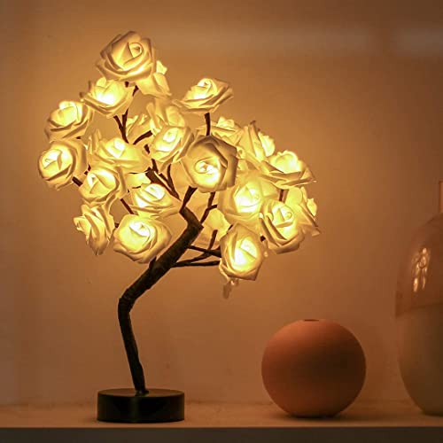 Brightdeco 2 Pieces Led Rose Tree Lamp 18" H 32Lt Led Artificial Bonsai Tree Night Light Centerpiece Great Décor For Home Bedroom Valentine's Day Thanksgiving Christmas Wedding Party Warm White #TOP2