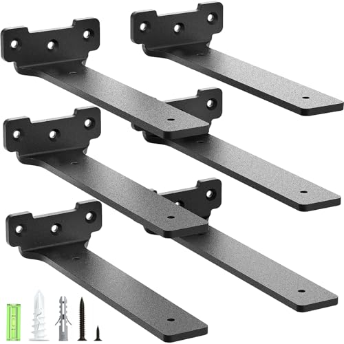 Yeabett Shelf Brackets, 6 Pack Right Angle Floating Shelf Brackets 20cm, 70kg Load Capacity, Black, 20cm-6pack