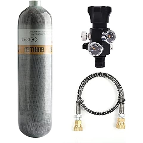 Gurlleu Carbon Fiber Air Tank, 30 Cu Ft / 4500 PSI, CE Approved, PCP Paintball Compressed Air System with Regulator Valve (Empty Bottle) (Dual Gauges Set) Cover