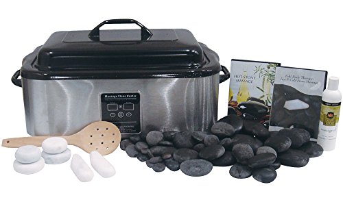 Signature Hot Stone & Cold Stone Massage Kit with 18 Quart Digital Stone Warmer by NRG - Set of 50 Deluxe Massage Stones, 6 Marble Body Stones, DVD and Lotus Touch Organic Naturals Massage Oil 8 oz.