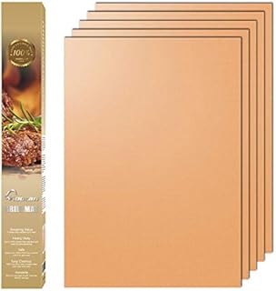 Aoocan Copper Grill Mat Set of 5 - Non-Stick BBQ Outdoor Grill, Copper Grilling Mats Reusable and Easy to Clean, Works on Electric Grill Outdoor Gas Charcoal BBQ as Seen on TV-15.75 x 13 Inch