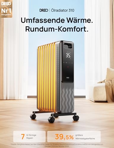 Dreo uljni radijator štedni 2000W, mobilna električna grijalica 9 rebara s daljinskim upravljačem, 3 stupnja grijanja, 4 načina rada, 24h timer, zaštita vrha od pregrijavanja, radijatori električni grijač s termostatom, OH310