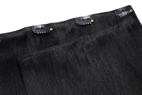 Image of LaaVoo Yaki Straight Clip in Hair Extensions Real Human Hair Jet Black - Textured Yaki Mimicking Relaxed African Hair for a Natural Voluminous Look 100g 5pcs 18 Inch
