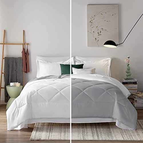 Image of Filbert 400 Gsm Reversible Microfiber Rajai Double Bed Comforter Blanket, Super Soft Microfiber Diamond Stitch Quilt (90 inch X 100 inch Inches /228Cm X 254Cm) - 300 Tc Comforter Double Bed | Silver /White
