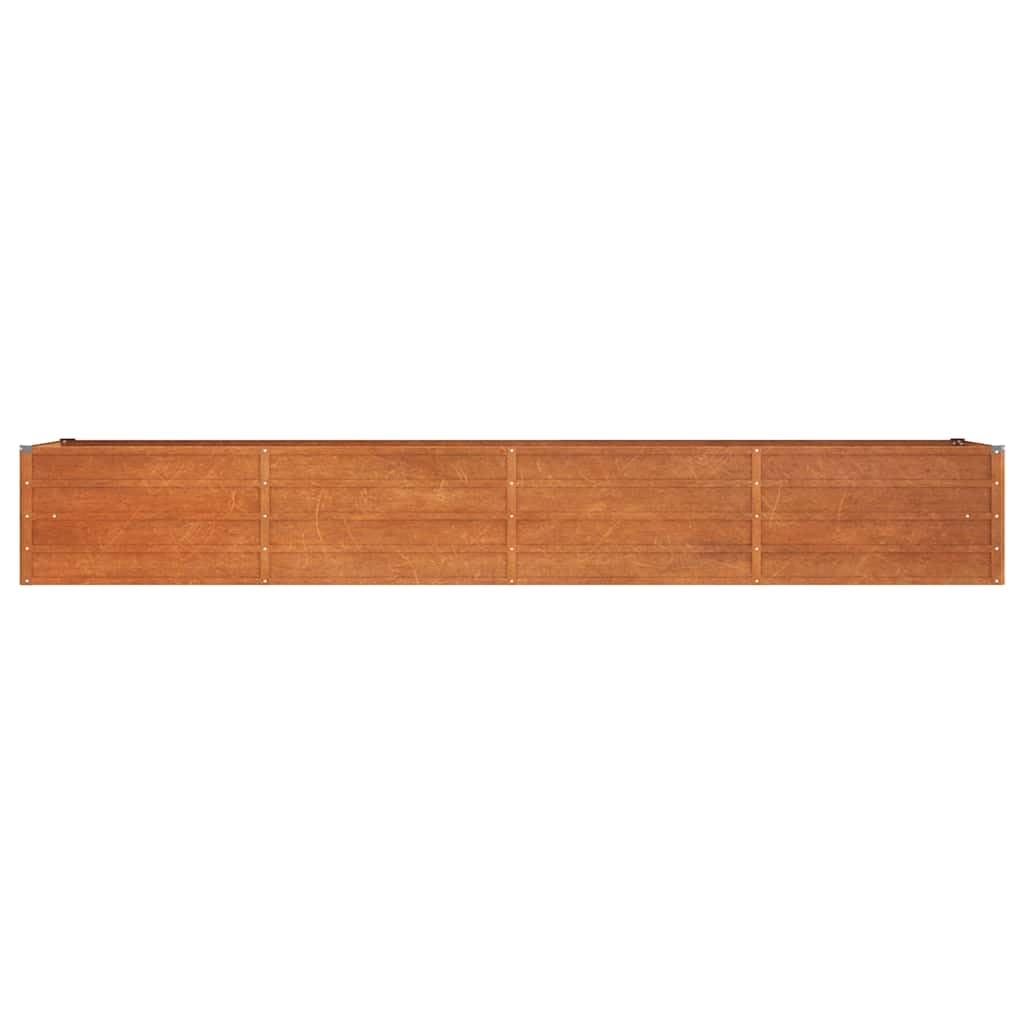 Podwyższona grządka ze stali kortenowskiej, 320 x 80 x 45 cm, z otwartym dnem i bezpiecznym zagięciem krawędzi, do ogrodu, na taras, balkon, donica na rośliny