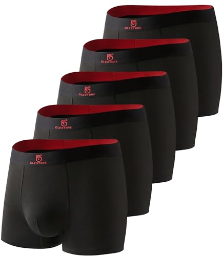 GLESTORE Unterhosen Männer Boxershorts Herren Modal Unterwäsche 5er Pack 5 Schwarz mit Rot XL