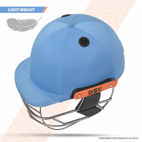Image of DSC Empra Titanium BSI Approved Professional Cricket Helmet | BS7928 Certified Pro-Standard Hard Ball Helmet with Ultra-Light Titanium Grill & Advanced Shock Absorption | Color: Sky Blue | Size: S