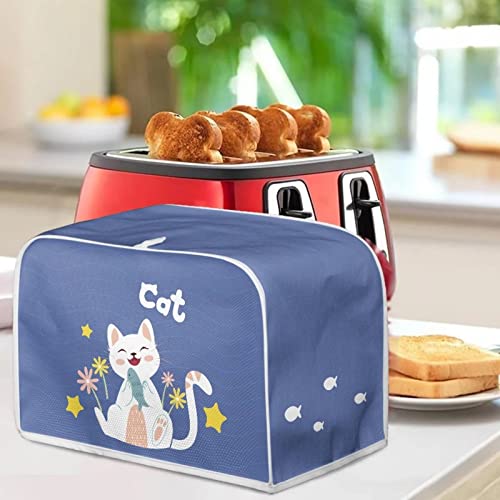 Image of Talayituse Cat Flower Print Toaster Cover 2 Slice Wide Slot, Lightweight Toaster Cover Dust Protection Washable Appliance Bag, Blue