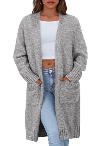 PRETTYGARDEN Fall Long Sleeve Cardigan Sweaters for Women 2025 Trendy Winter Open Front Loose Knitted Cardigans with Pockets