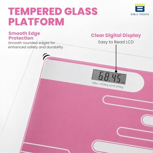 Image of Btag Premium Digital Body Weight Scale | 26x26 cm Wide Platform | Clear LCD Display | Anti-Skid Base | 180 kg Capacity Abstract Design (Pink)