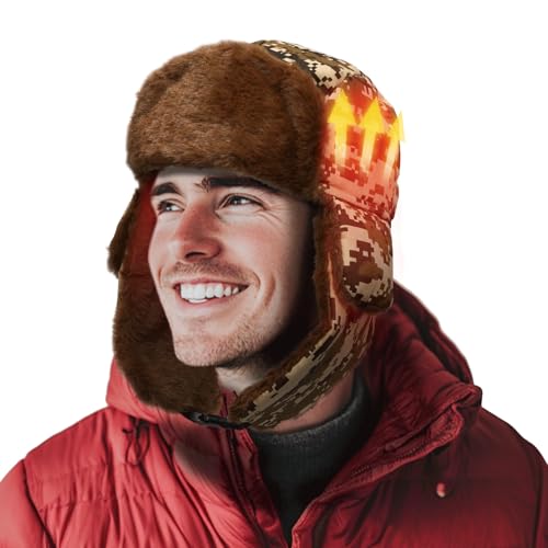 Eomsezer Heated Trapper Hat Warm Winter Hats with 7.4V Rechargeable Battery, Faux Fur Hunting Outdoor Hat for Men Women Camouflage
