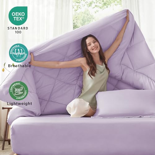 Anluoer Queen Comforter Set,Lavender Bed in a Bag 7 Piece,Lightweight Bedding Set with Soft Down Alternative Fill,Bed Set Includes Comforter, Fitted Sheet, Flat Sheet,Pillowcases and Shams