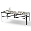 HERAS HOUSE 83 x 39 Patio Dining Table Outdoor Table with Umbrella Hole for 8 8 Person Metal Steel Slat Rectangle Outdoor Table for Lawn Garden Backyard