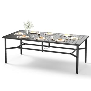 HERA'S HOUSE 83” x 39" Patio Dining Table, Outdoor Table with Umbrella Hole for 8, 8-Person Metal Steel Slat Rectangle Outdoor Table for Lawn Garden Backyard HERAS HOUSE 83 x 39 Patio Dining Table Outdoor Table with Umbrella Hole for 8 8 Person Metal Steel Slat Rectangle Outdoor Table for Lawn Garden Backyard