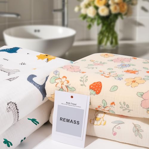 Image of Muslin Hooded Towel Made from Organic Cotton 6-Layer Cotton Bath Towel, Soft Bath Towels 25x51inches for Toddler Baby and 0-4 Years Old Kids Dinosaur