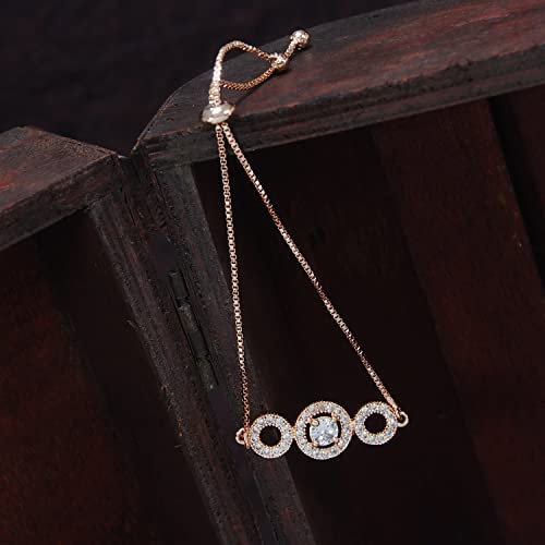 I Jewels Valentine's Special 18k Rhodium Plated Cubic Zirconia Adjustable Bracelet Jewellery with Pull-Chain for Women & Girls (ADB166)